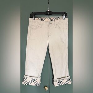 Burberry Blue Label Beige Denim Nova Check Cropped Jeans Size XS 36